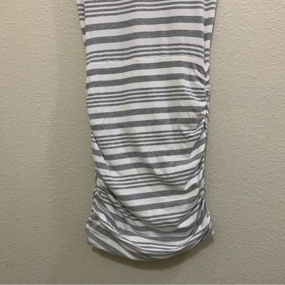ATHLETA TOPANGA DRESS WOMEN XXS WHITE GRAY STRIP V-NECK SIDE RUCHING MINI. - Picture 8 of 15
